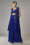 Buy_Mehak Murpana_Blue Organza Embroidered Beads Round Jacket Flared Pant Set _at_Aza_Fashions