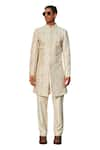 Bohame_Off White Sherwani Georgette Embroidered Chikankari Ryan With Kurta Set _Online_at_Aza_Fashions