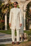 Buy_Bohame_Off White Sherwani Georgette Embroidered Chikankari Ryan With Kurta Set _Online_at_Aza_Fashions