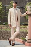 Buy_Bohame_Beige Jacket Georgette Embroidered Chikankari Rowan Chicanery With Kurta Set _at_Aza_Fashions