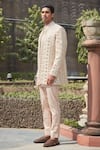 Bohame_Beige Jacket Georgette Embroidered Chikankari Rowan Chicanery With Kurta Set _Online_at_Aza_Fashions