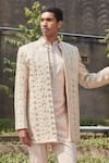 Buy_Bohame_Beige Jacket Georgette Embroidered Chikankari Rowan Chicanery With Kurta Set _Online_at_Aza_Fashions