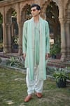 Buy_Bohame_Green Kurta Chanderi Silk Embroidered Chikankari Gian Set _at_Aza_Fashions