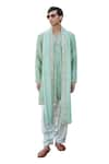 Buy_Bohame_Green Kurta Chanderi Silk Embroidered Chikankari Gian Set _Online_at_Aza_Fashions