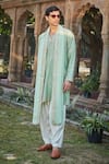 Shop_Bohame_Green Kurta Chanderi Silk Embroidered Chikankari Gian Set _Online_at_Aza_Fashions