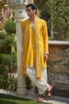 Bohame_Yellow Kurta Chanderi Silk Embroidered Zari Thread Paul Set _Online_at_Aza_Fashions