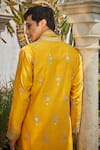 Shop_Bohame_Yellow Kurta Chanderi Silk Embroidered Zari Thread Paul Set _Online_at_Aza_Fashions