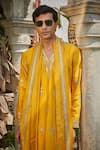 Bohame_Yellow Kurta Chanderi Silk Embroidered Zari Thread Paul Set _at_Aza_Fashions