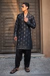 Buy_Bohame_Black Kurta Dupion Silk Embroidered Chikankari Quinn With Salwar _at_Aza_Fashions