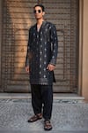 Bohame_Black Kurta Dupion Silk Embroidered Chikankari Quinn With Salwar _at_Aza_Fashions