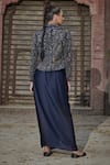 Shop_Bohame_Blue Satin Chiffon Embroidered Bead Jacket Lapel Orla Floral Zari Skirt Set _at_Aza_Fashions