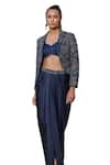 Bohame_Blue Satin Chiffon Embroidered Bead Jacket Lapel Orla Floral Zari Skirt Set _Online_at_Aza_Fashions