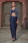 Buy_Bohame_Blue Satin Chiffon Embroidered Bead Jacket Lapel Orla Floral Zari Skirt Set _Online_at_Aza_Fashions