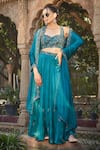 Buy_Bohame_Green Satin Chiffon Embroidered Bead Aura Zari Floral Blouse Lehenga Set _at_Aza_Fashions