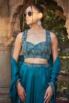 Shop_Bohame_Green Satin Chiffon Embroidered Bead Aura Zari Floral Blouse Lehenga Set _Online_at_Aza_Fashions