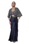 Shop_Bohame_Blue Satin Chiffon Embroidered Bead Cape Vaniya Embellished Floral Skirt Set_Online_at_Aza_Fashions