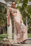 Shop_Bohame_Pink Satin Chiffon Valarie Plain Pre-draped Ruffle Saree With Blouse _Online_at_Aza_Fashions