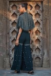 Shop_Bohame_Green Georgette Embroidered Bead Cape Mandarin Kara Chikankari Sharara Set _at_Aza_Fashions