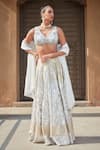 Buy_Bohame_White Georgette Embroidered Sequin V-neck Mona Chikankari Lehenga Set _at_Aza_Fashions