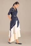 Shop_Ampm_Blue Linen V-neck Seira Abstract Pattern Jacket And Skirt Set _Online_at_Aza_Fashions