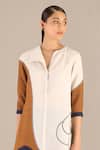 AMPM_Beige Linen Printed Abstract Collar Kara Tunic And Palazzo Set _Online_at_Aza_Fashions