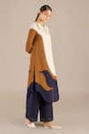 AMPM_Beige Linen Printed Abstract Collar Kara Tunic And Palazzo Set _at_Aza_Fashions