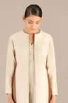 AMPM_Beige Chanderi Solid Jacket Open Neck With Kurta Set _Online_at_Aza_Fashions