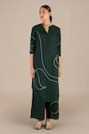 Buy Ampm Green Linen Collared Abstract Print Tunic And Palazzo Set at Aza Fashions Buy_Ampm_Green Linen Collared Abstract Print Tunic And Palazzo Set_at_Aza_Fashions