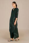 Shop Ampm Green Linen Collared Abstract Print Tunic And Palazzo Set Online at Aza Fashions Shop_Ampm_Green Linen Collared Abstract Print Tunic And Palazzo Set_Online_at_Aza_Fashions
