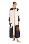 AMPM_Ivory Linen Printed Abstract Jacket Open Neck Vina With Kurta Set _Online_at_Aza_Fashions