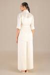 Shop_Ampm_Ivory Satin Organza Solid Shawl Lapel Mana Collar Throw Set _at_Aza_Fashions