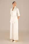 Buy_Ampm_Ivory Satin Organza Solid Shawl Lapel Mana Collar Throw Set _Online_at_Aza_Fashions