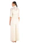 Shop_Ampm_Ivory Satin Organza Solid Shawl Lapel Mana Collar Throw Set _Online_at_Aza_Fashions
