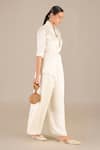 Shop_Ampm_Ivory Satin Organza Solid Shawl Lapel Mana Collar Throw Set 