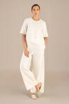 Buy_AMPM_Ivory Chanderi Self Design Round Neck Lea Top With Pant _at_Aza_Fashions