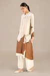 AMPM_Beige Chanderi Print Blossom Mandarin Collar Jacket Palazzo Set _at_Aza_Fashions