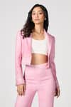 Buy_S&N by Shantnu Nikhil_Pink Sandwash Printed Floral Lapel Collar Geometric Cropped Jacket_at_Aza_Fashions