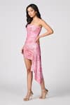 Buy_S&N by Shantnu Nikhil_Pink Metallic Jersey Printed Floral Straight Draped Dress _Online_at_Aza_Fashions