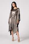 Buy_S&N by Shantnu Nikhil_Gold Pewter Lurex Textured Chain Boat Metallic Asymmetric Dress_at_Aza_Fashions