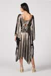 Shop_S&N by Shantnu Nikhil_Gold Pewter Lurex Textured Chain Boat Metallic Asymmetric Dress_at_Aza_Fashions