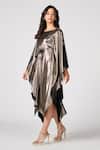 Shop_S&N by Shantnu Nikhil_Gold Pewter Lurex Textured Chain Boat Metallic Asymmetric Dress_Online_at_Aza_Fashions