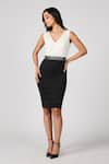 Buy_S&N by Shantnu Nikhil_Black Neoprene Embellished Colourblock V-neck Dress _at_Aza_Fashions