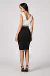 Shop_S&N by Shantnu Nikhil_Black Neoprene Embellished Colourblock V-neck Dress _at_Aza_Fashions