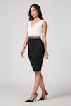 Buy_S&N by Shantnu Nikhil_Black Neoprene Embellished Colourblock V-neck Dress _Online_at_Aza_Fashions