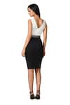 S&N by Shantnu Nikhil_Black Neoprene Embellished Colourblock V-neck Dress _at_Aza_Fashions