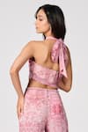 Shop_S&N by Shantnu Nikhil_Pink Chiffon Printed Floral Halter Neck Side Tie Bustier_at_Aza_Fashions