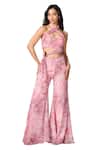 Buy_S&N by Shantnu Nikhil_Pink Chiffon Printed Floral Halter Neck Side Tie Bustier_Online_at_Aza_Fashions