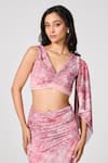 Buy_S&N by Shantnu Nikhil_Pink Jersey Printed Floral V-neck Crop Top_at_Aza_Fashions