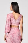 Shop_S&N by Shantnu Nikhil_Pink Jersey Printed Floral V-neck Crop Top_at_Aza_Fashions
