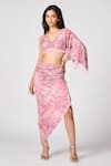 S&N by Shantnu Nikhil_Pink Jersey Printed Floral V-neck Crop Top_Online_at_Aza_Fashions